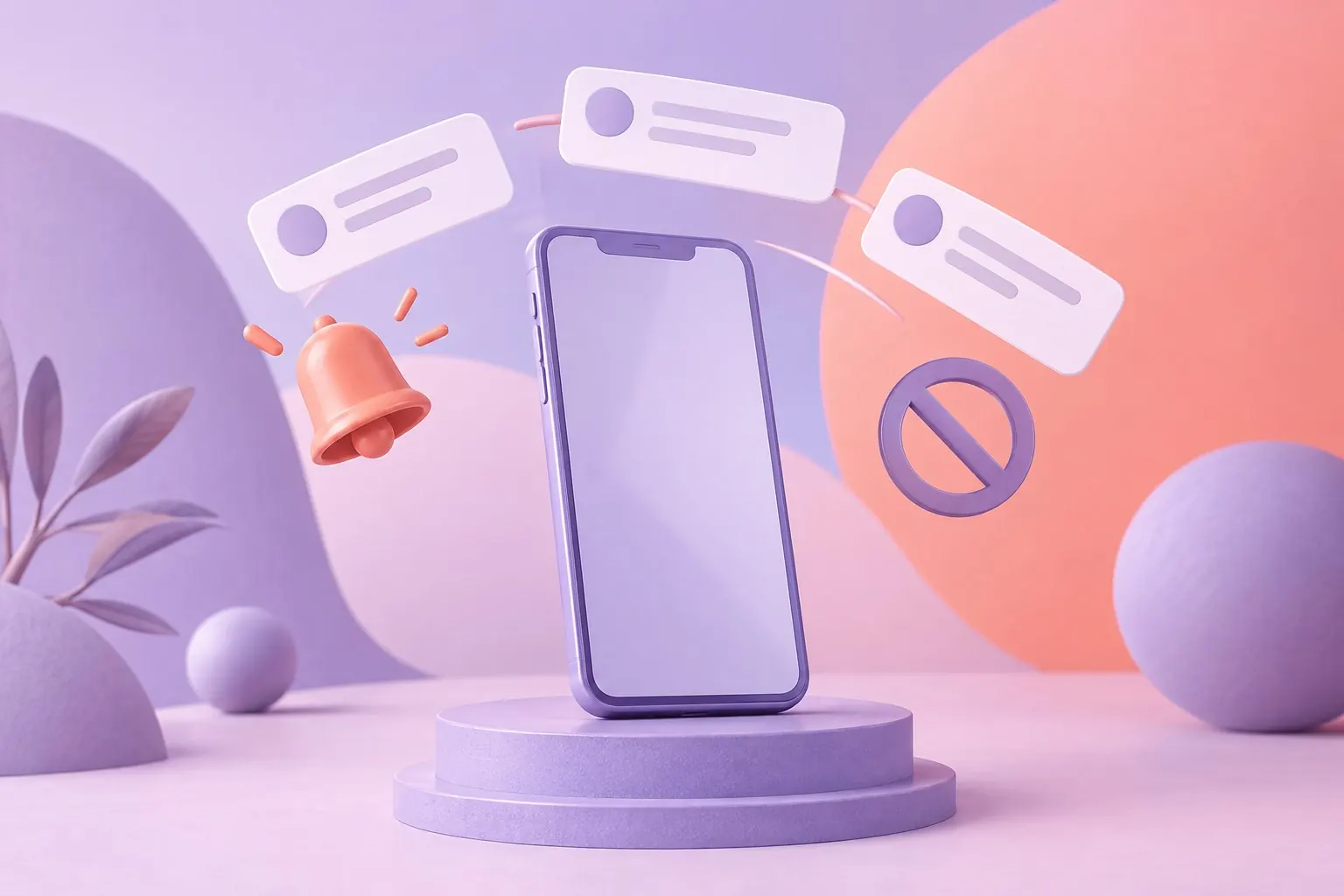 Иллюстрация телефона, колокольчика и карточек уведомлений