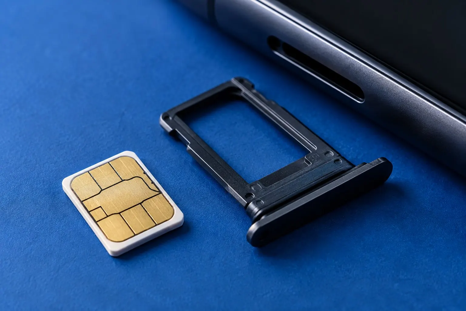 SIM-карта рядом с извлечённым лотком телефона